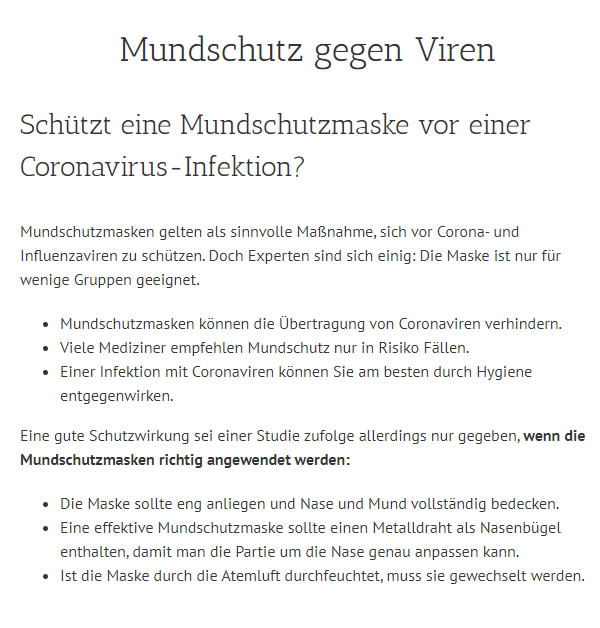 Coronavirus Infektion Mundschutz für  Veldenz