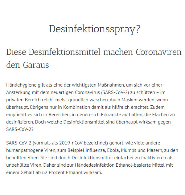 Desinfektionssprays Corona Grippevirus in 20095 Hamburg