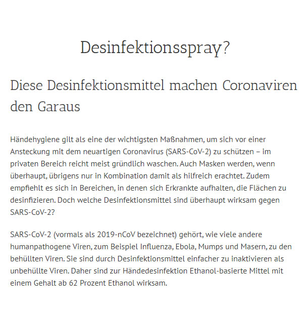 Desinfektionssprays Corona Grippevirus in  Gitschtal